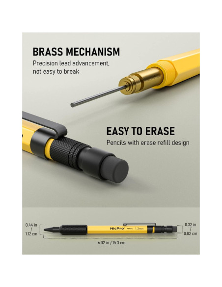 Conjunto de Lápices Mecánicos Nicpro 3 PCS 1.3 mm con 72 Recargas