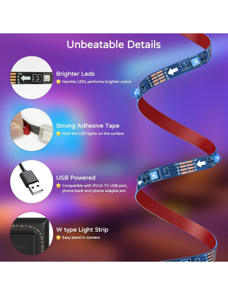 HAMLITE Luces LED RGB para TV 85-95" 6.4m USB Control Remoto