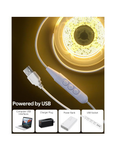 Tira de LED COB Aclorol 5M 1600 Leds Blanco Cálido 8mm 2