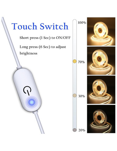 Tira LED COB 2m 3000K UVTaoYuan USB Regulable 10W