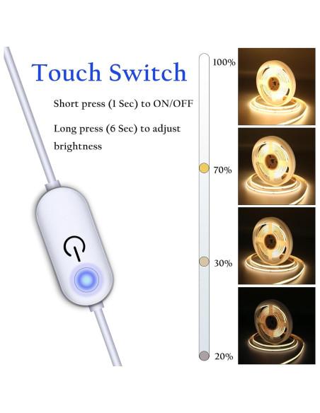 Tira LED COB 2m 3000K UVTaoYuan USB Regulable 10W Tira LED COB 2m 3000K UVTaoYuan USB Regulable 10W