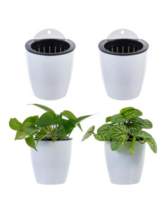Juego de 4 Macetas de Plástico Blanco MyGift 12.7 cm Montadas en Pared