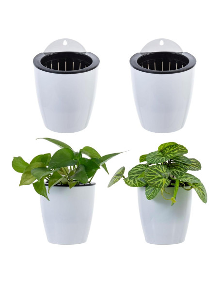 Juego de 4 Macetas de Plástico Blanco MyGift 12.7 cm Montadas en Pared