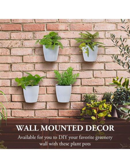 Juego de 4 Macetas de Plástico Blanco MyGift 12.7 cm Montadas en Pared
