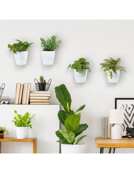 Juego de 4 Macetas de Plástico Blanco MyGift 12.7 cm Montadas en Pared