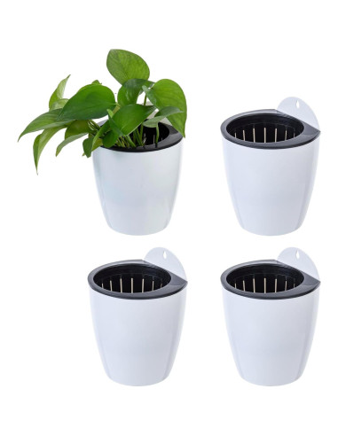 Juego de 4 Macetas de Plástico Blanco MyGift 12.7 cm Montadas en Pared