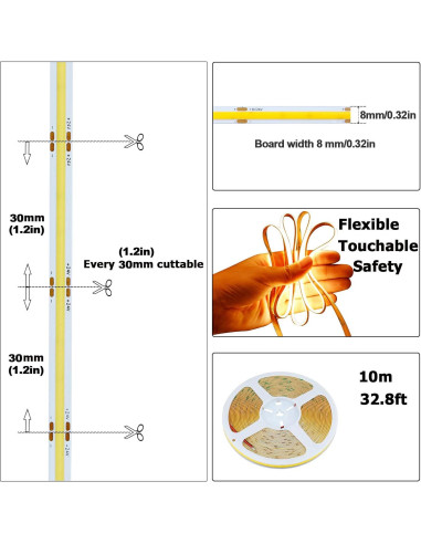 Tira LED COB 10M 24V 6800lm Luz Cálida 3000K QX