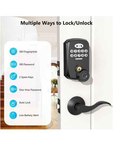 Cerradura Biométrica PHYSEN con Huella Dactilar y Manijas