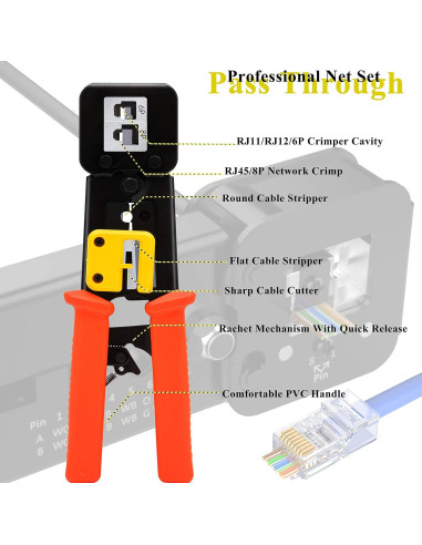 Juego de Crimpado RJ45 LEATBUY-TECH con Cortador y Pinzas