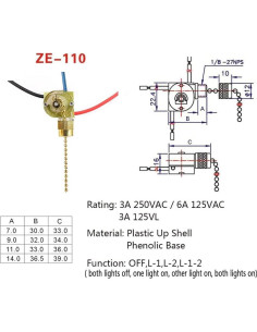 Interruptor de Luz de Ventilador Aoprofree ZE-110 3 Vías Latón 2