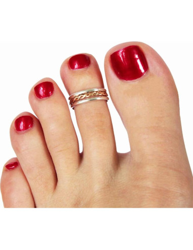 Anillo de dedo del pie ajustable .925 plata esterlina y oro 14K