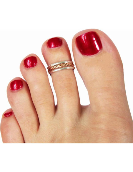 Anillo de dedo del pie ajustable .925 plata esterlina y oro 14K