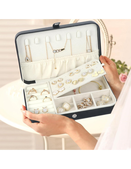 Estuche de Joyería de Viaje Hatori Negro PU para Mujeres Estuche de Joyería de Viaje Hatori Negro PU para Mujeres