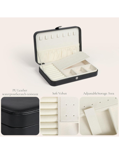 Estuche de Joyería de Viaje Hatori Negro PU para Mujeres Estuche de Joyería de Viaje Hatori Negro PU para Mujeres