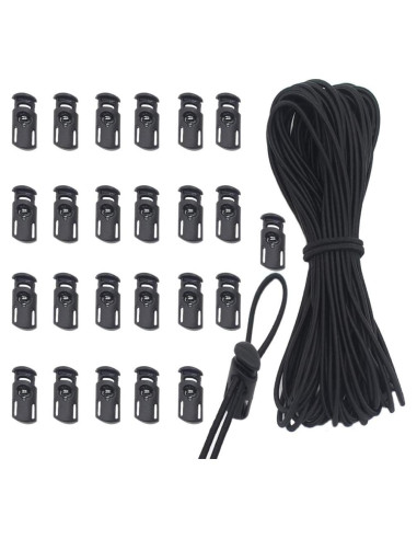 Bloqueos de Cuerda YaHoGa 25 pcs + 10 yardas Cuerda 3mm Negra