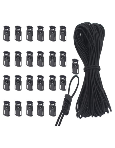 Bloqueos de Cuerda YaHoGa 25 pcs + 10 yardas Cuerda 3mm Negra