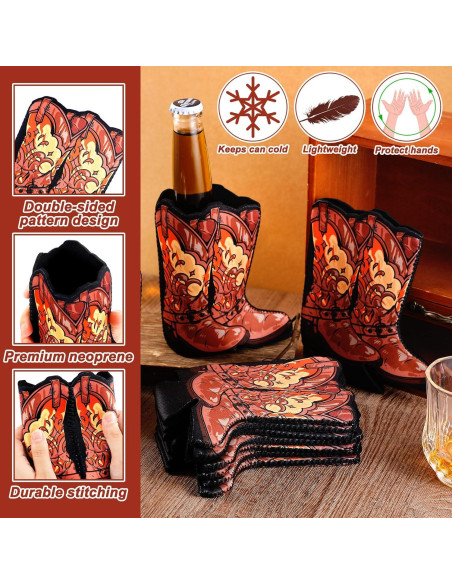 24 Enfriadores de Lata Vaquero SiliFine Neopreno 12oz Marrón