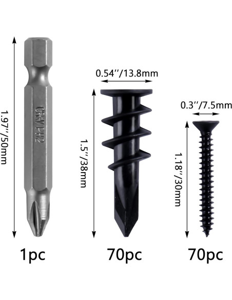 KURUI Kit de Anclajes de Yeso Autoperforantes 140 Piezas 34kg