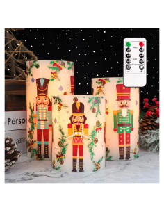 Juego de 3 Velas LED Sin Llama Nutcracker con Control Remoto
