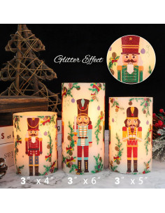Juego de 3 Velas LED Sin Llama Nutcracker con Control Remoto 2