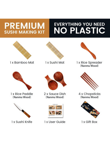 Kit de Sushi Premium Wimitools - 10 Piezas, Madera Natural