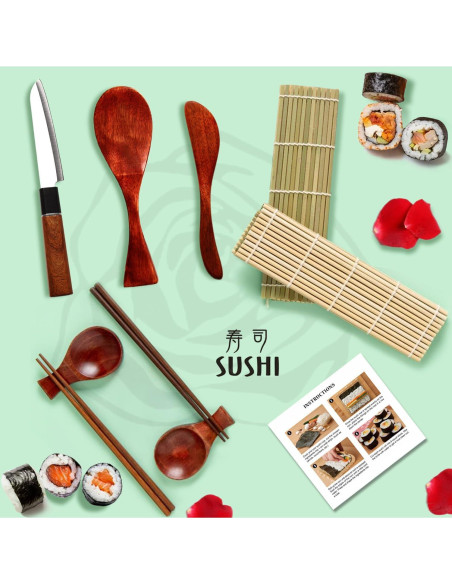 Kit de Sushi Premium Wimitools - 10 Piezas, Madera Natural Kit de Sushi Premium Wimitools - 10 Piezas, Madera Natural