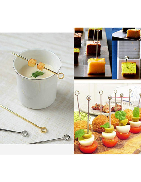 20 Palillos de Cóctel de Acero Inoxidable 11cm Reutilizables