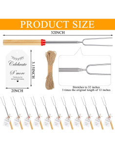 24 Palos de S'mores Retráctiles + Etiquetas + Cuerda - Fiesta 2