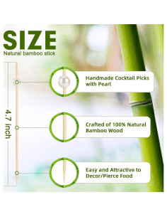 100 Palillos de Cóctel de Perla Blanca 11.94 cm para Aperitivos 2