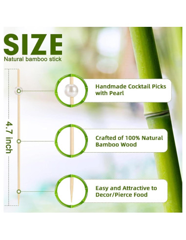 100 Palillos de Cóctel de Perla Blanca 11.94 cm para Aperitivos