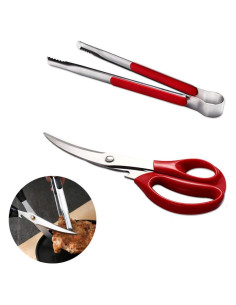 Juego de Tijeras y Pinzas para Barbacoa Shiyueshiri Rojo