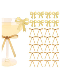 30 Marcadores de Bebida con Lazo Dorado y Cinta de Terciopelo