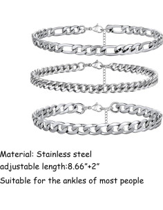 Pulseras de Tobillo de Plata para Mujeres - Acero Inoxidable Ajustable 2