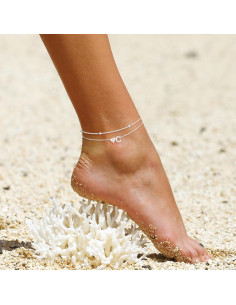 Tobilleras de Plata con Iniciales y Corazón NECOCY - 21.6 cm 2