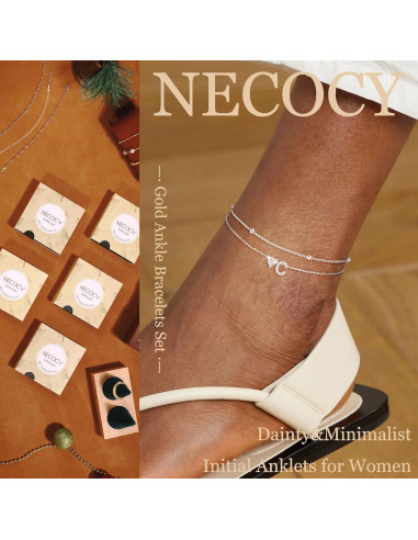 Tobilleras de Plata con Iniciales y Corazón NECOCY - 21.6 cm