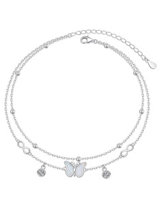 Tobillera Ajustable Plata Esterlina 925 Infinito Mariposa