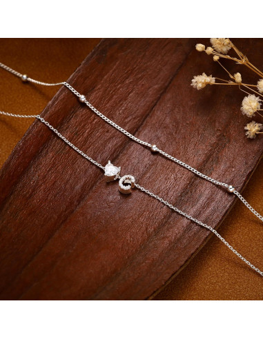 Tobilleras de Plata con Iniciales y Corazón NECOCY - 21.6 cm