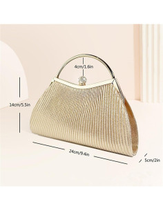 Bolso de Noche Brillante para Mujeres Oro con Cadena 20x14x5cm 2