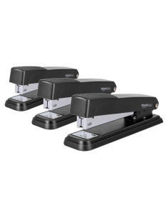 Grapadora de escritorio Amazon Basics negra, 20 hojas, 3 unidades