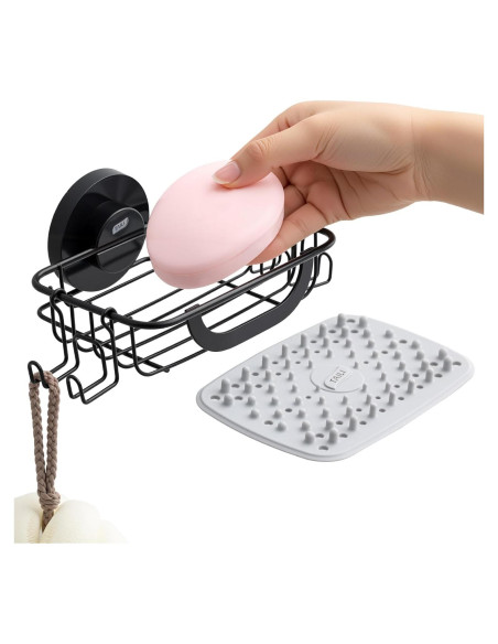 Soporte para Jabón TAILI con Ventosa y Ganchos Negro