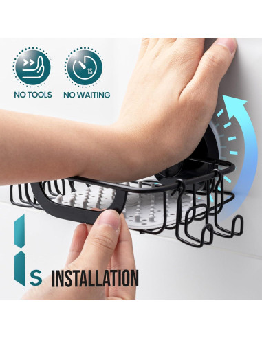 Soporte para Jabón TAILI con Ventosa y Ganchos Negro