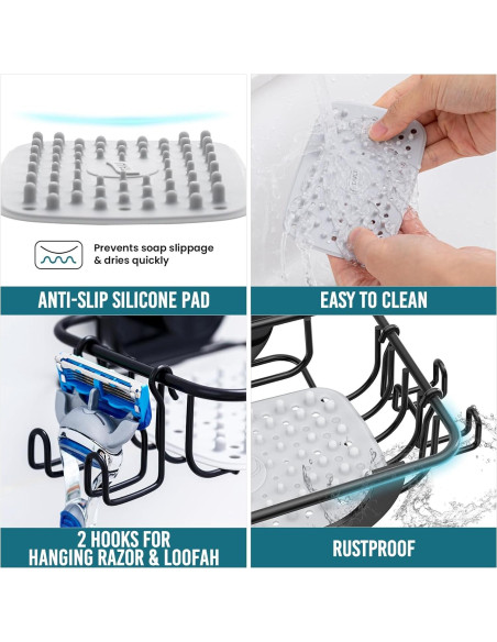 Soporte para Jabón TAILI con Ventosa y Ganchos Negro