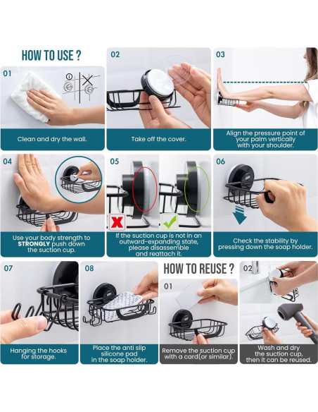 Soporte para Jabón TAILI con Ventosa y Ganchos Negro