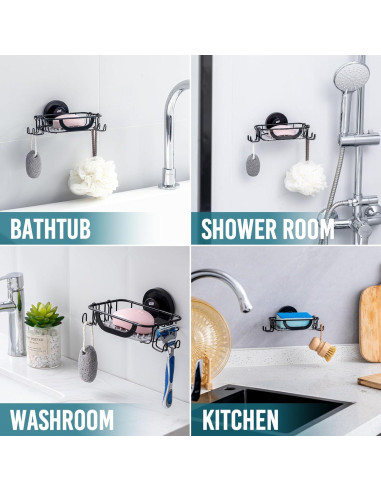 Soporte para Jabón TAILI con Ventosa y Ganchos Negro