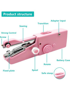 Máquina de Coser Eléctrica Mini Portátil Rosa para Principiantes 2