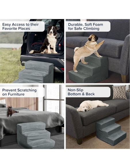 Escaleras para Mascotas 3 Pasos PETMAKER - Antideslizantes Gris