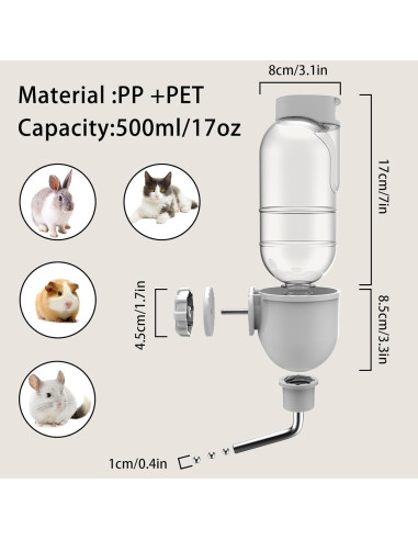 Botella de Agua para Mascotas TOKAYIFE 502ml Gris