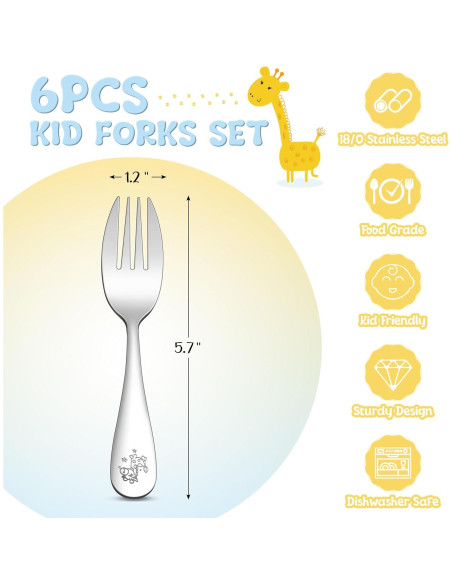 Juego de 6 Tenedores para Niños TeamFar - Acero Inoxidable Seguro