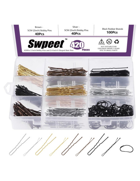 Kit de Horquillas Swpeet 420 Pcs con Gomas para Cabello