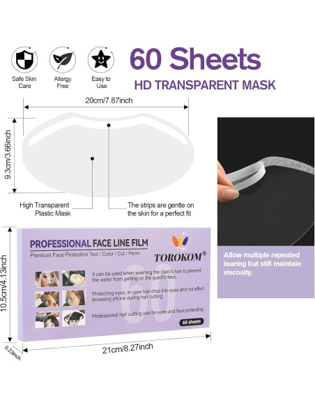 60 Protectores Faciales Desechables TOROKOM para Ducha